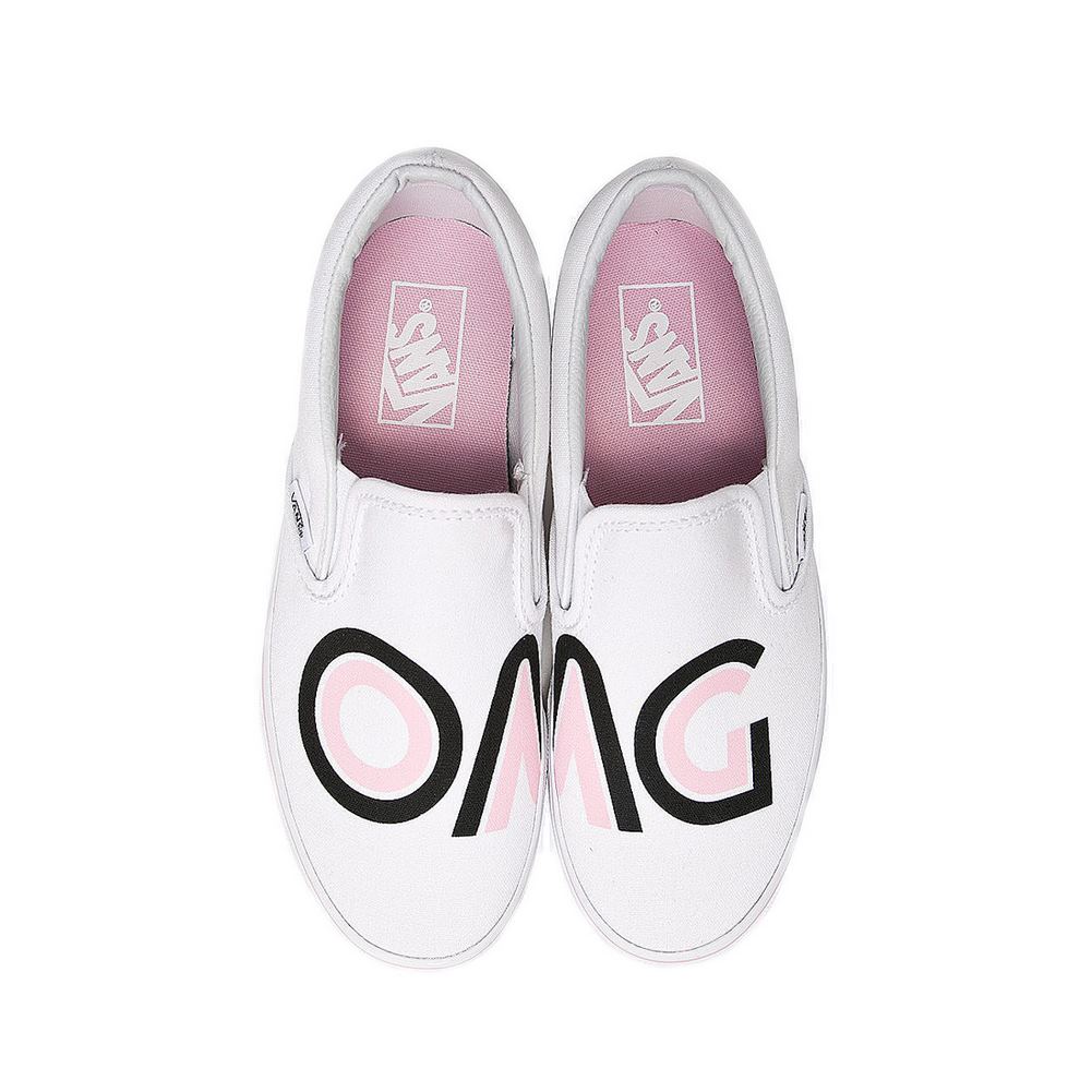 Tenisi albi Vans Slip-On OMG (Sayings)